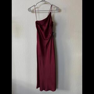 NWT Express Satin Cross back One Shoulder Slip Dress size XS | Wine